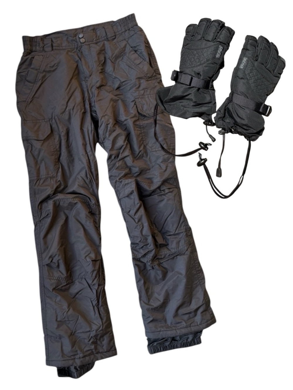 Women’s Black Cargo Snow Pants and Gloves Bundle